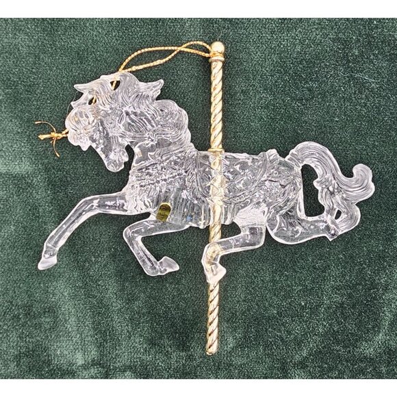 Vintage Iridescent & Clear Carousel Horse Christmas Holiday Ornaments Set Of 2 - Picture 3 of 11